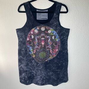 WearRaw Black Acid Washed RacerBack Tunic With Moonphase and Yoga Baboon Size XL